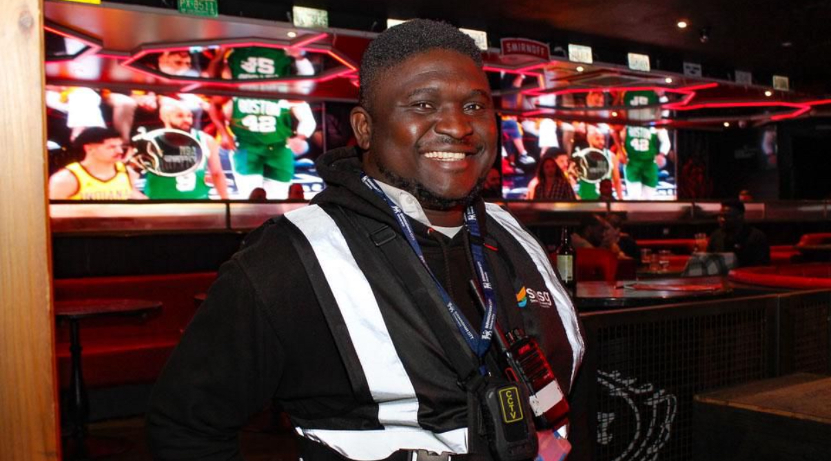 One of our SIA Licensed security guards on duty at a sports bar in Birmingham.
