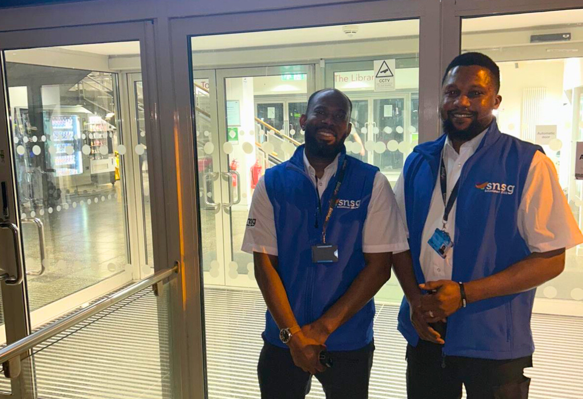 snsg-security-guards Two of our highly-trained, welcoming security guards on mobile patrol duty in Birmingham, UK.